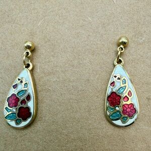 Vintage Cloisonné Tiny Drop pierced earrings